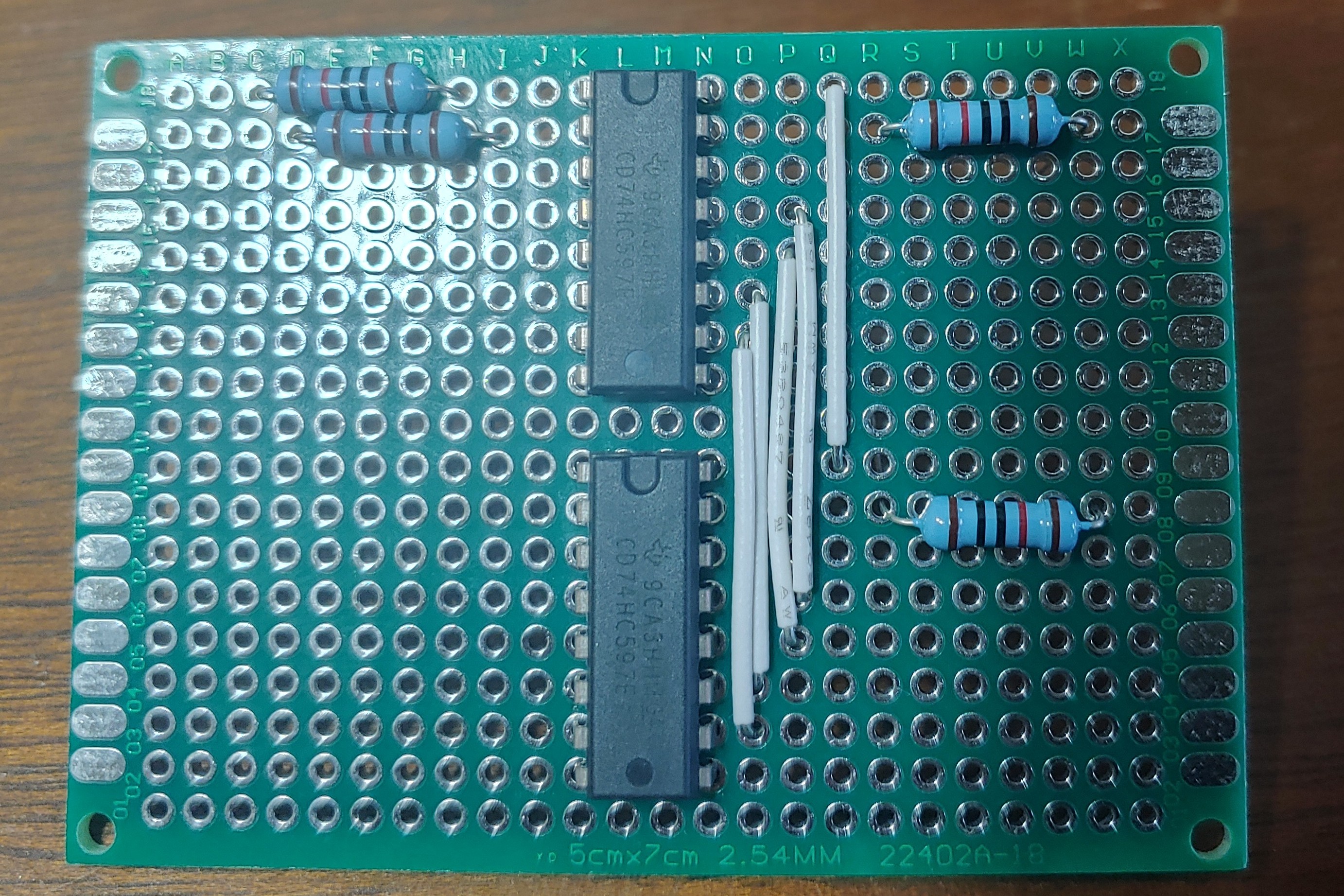 Partially assembled shift register protoboard
